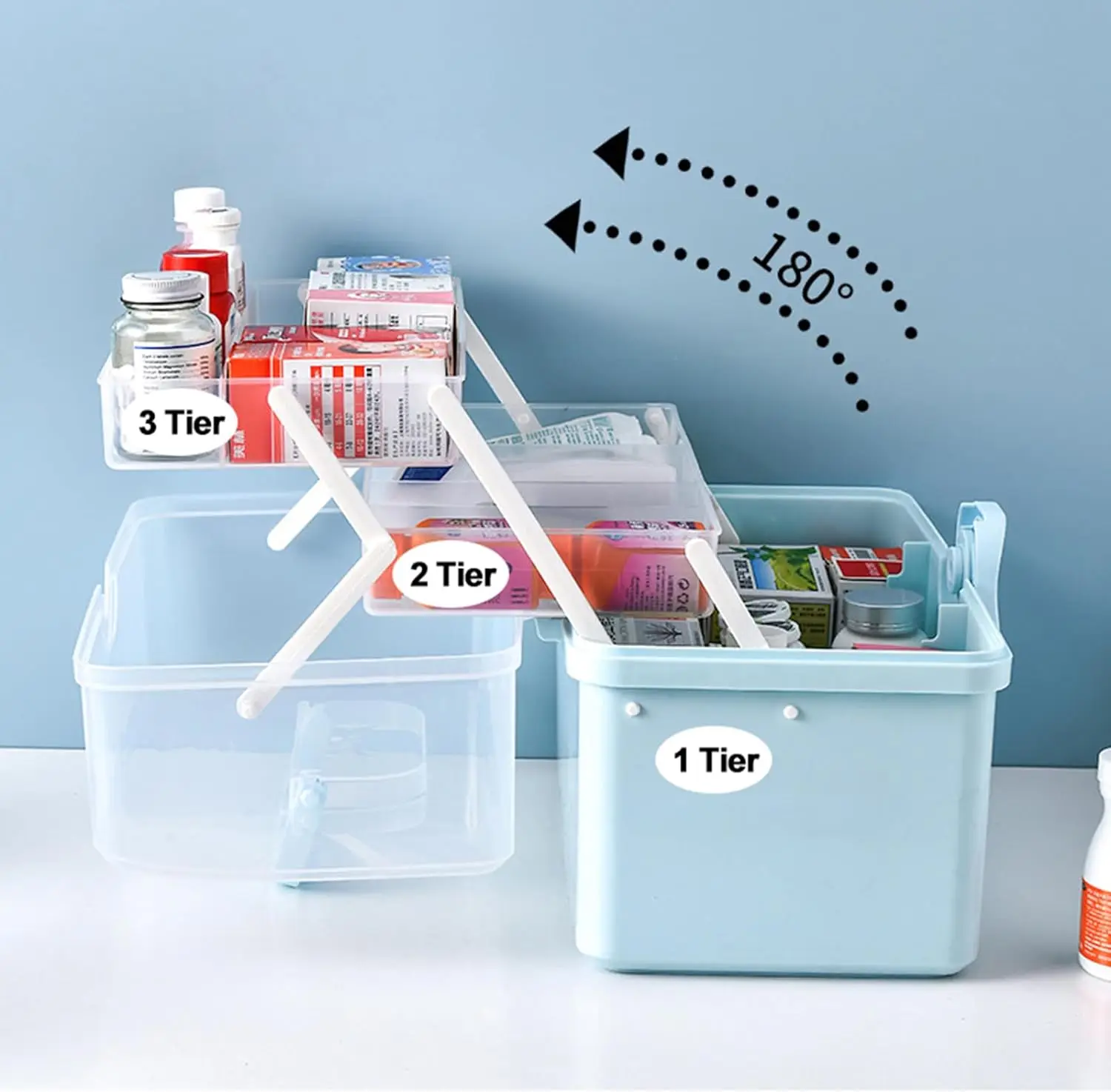 Medication Storage with Portable Handle Extra large,First Aid Safe Medication Storage Box3Layers Emergency Medicine