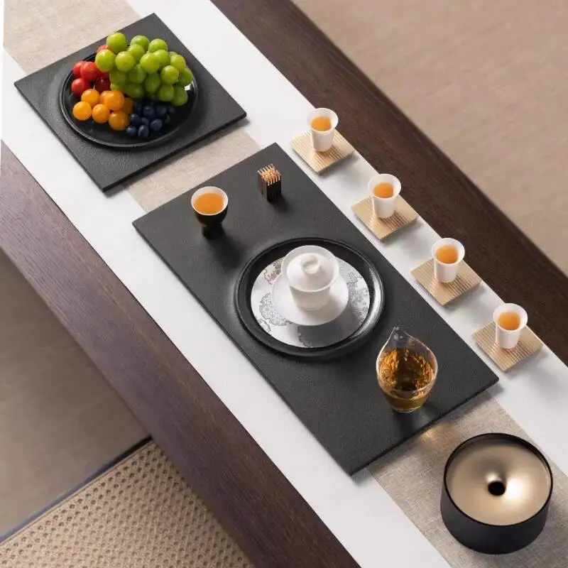 Cafeteria Plate Tea Tray Rectangle Black Coasters Marble Ceremony Tea Tray Living Room Hospitality Bandejas Home Decorationgs