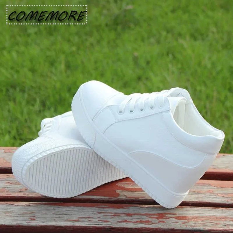 Black White Hidden Wedge Heel Casual Shoes Platform Summer Autumn Women\'s New High Heel Shoes Sneakers Female Tennis Lace-up PU