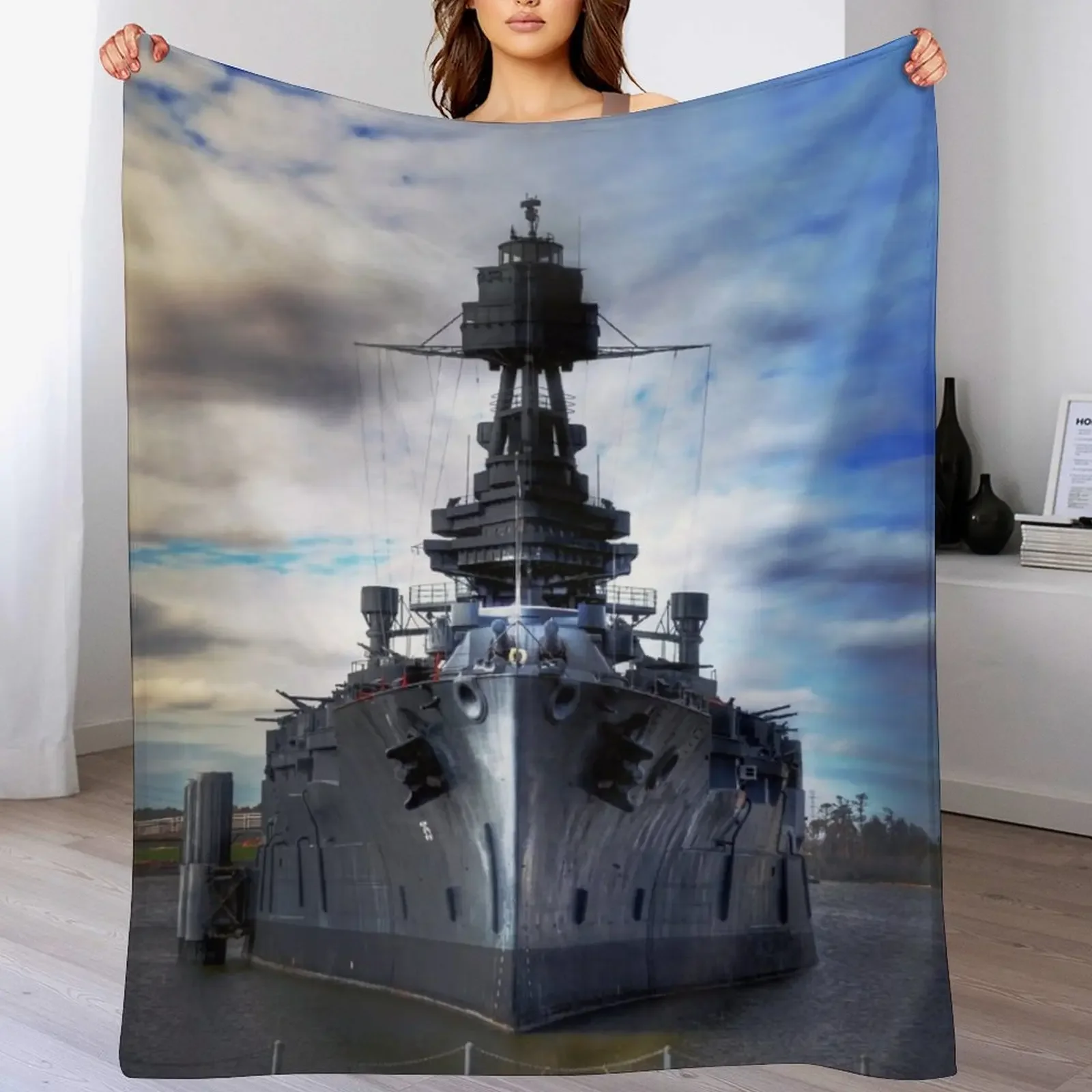 

Battleship USS Texas Throw Blanket Large for babies Cute Plaid Flannel Fabric Blankets