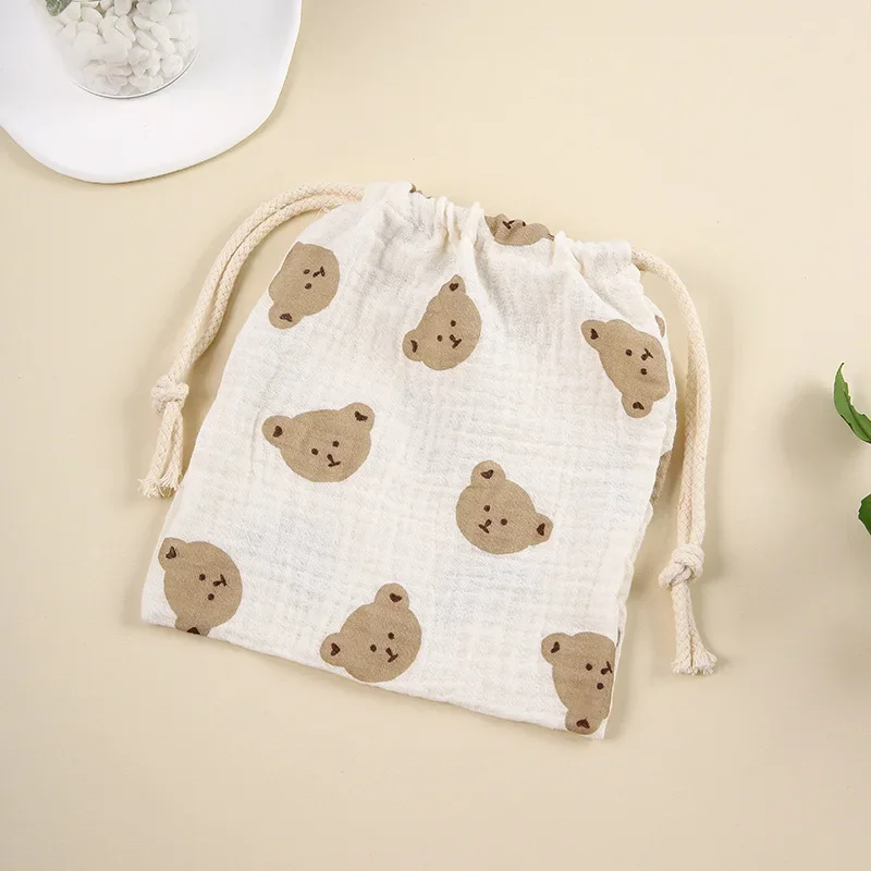 Double Cotton Muslin Drawstring Bag Baby Products Nappy Organizer Pouch Babies Accessories Baby Essentials Diaper Bag