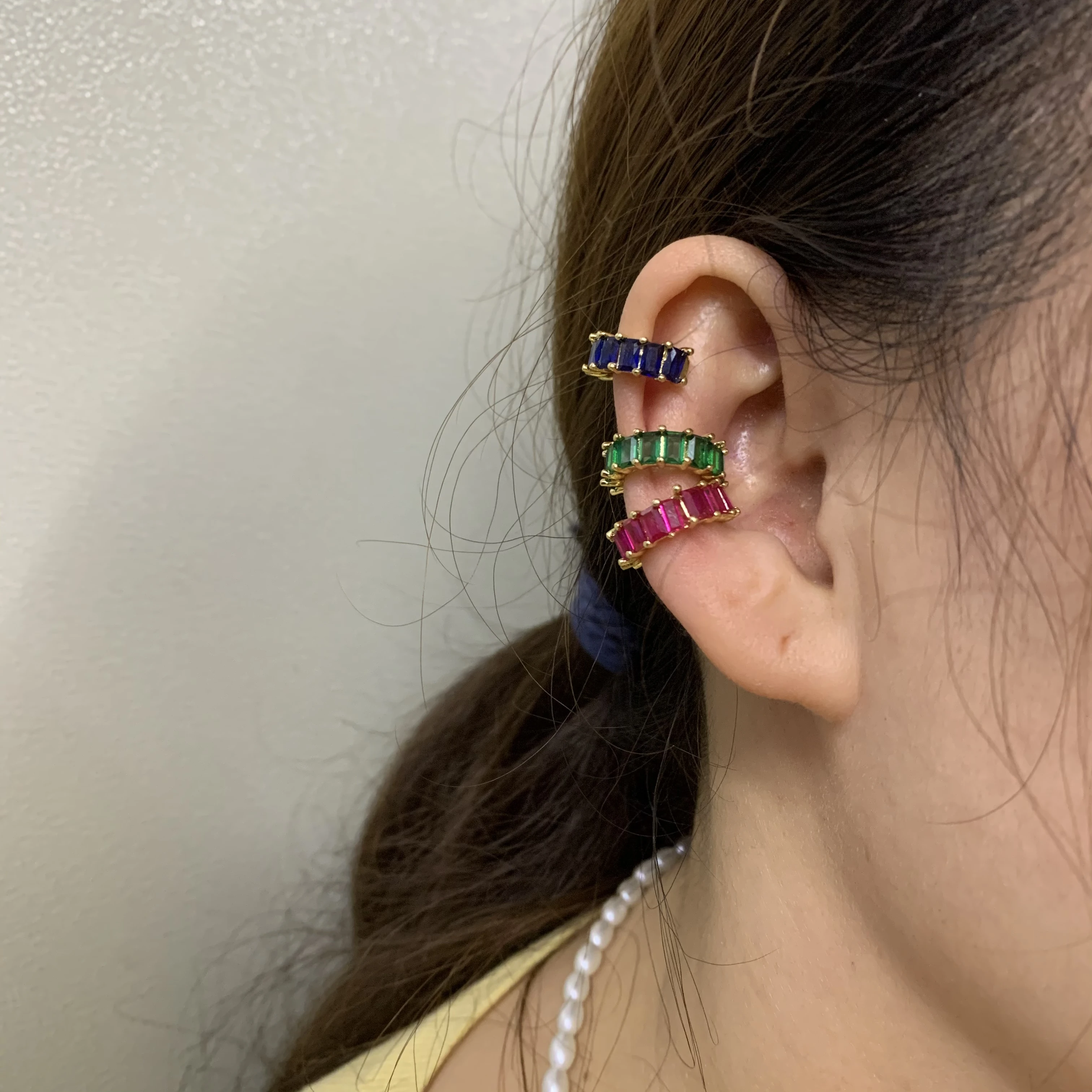 ZHUKOU gold color CZ Crystal Ear Cuff C Shape Ear Clips No Pierced earrings for women Jewellery Elf Ear Clip earrings VE559