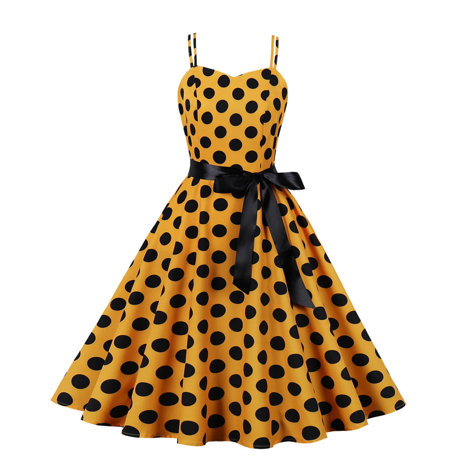 Women's Elegant Casual Dress Polka Dot Spaghetti Vintage Polka Audrey Dress for Indoor & Outdoor Wearings