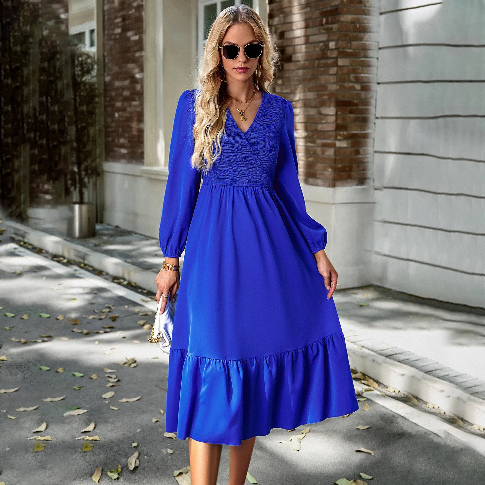 

Long Dress Women V-neck Vestidos Long Sleeve Autumn Winter Bottomed Dresses 2024 Fashion Spring Streetwear Clothes Solid Vestido