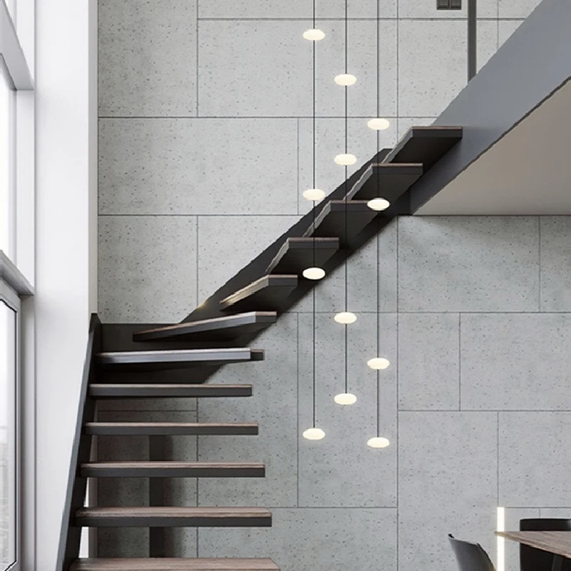 Minimalist Showcase Lamp Decoration High Ceiling House Modern Chandelier Stairwell Pendant Lights Series Connection LED Lighting
