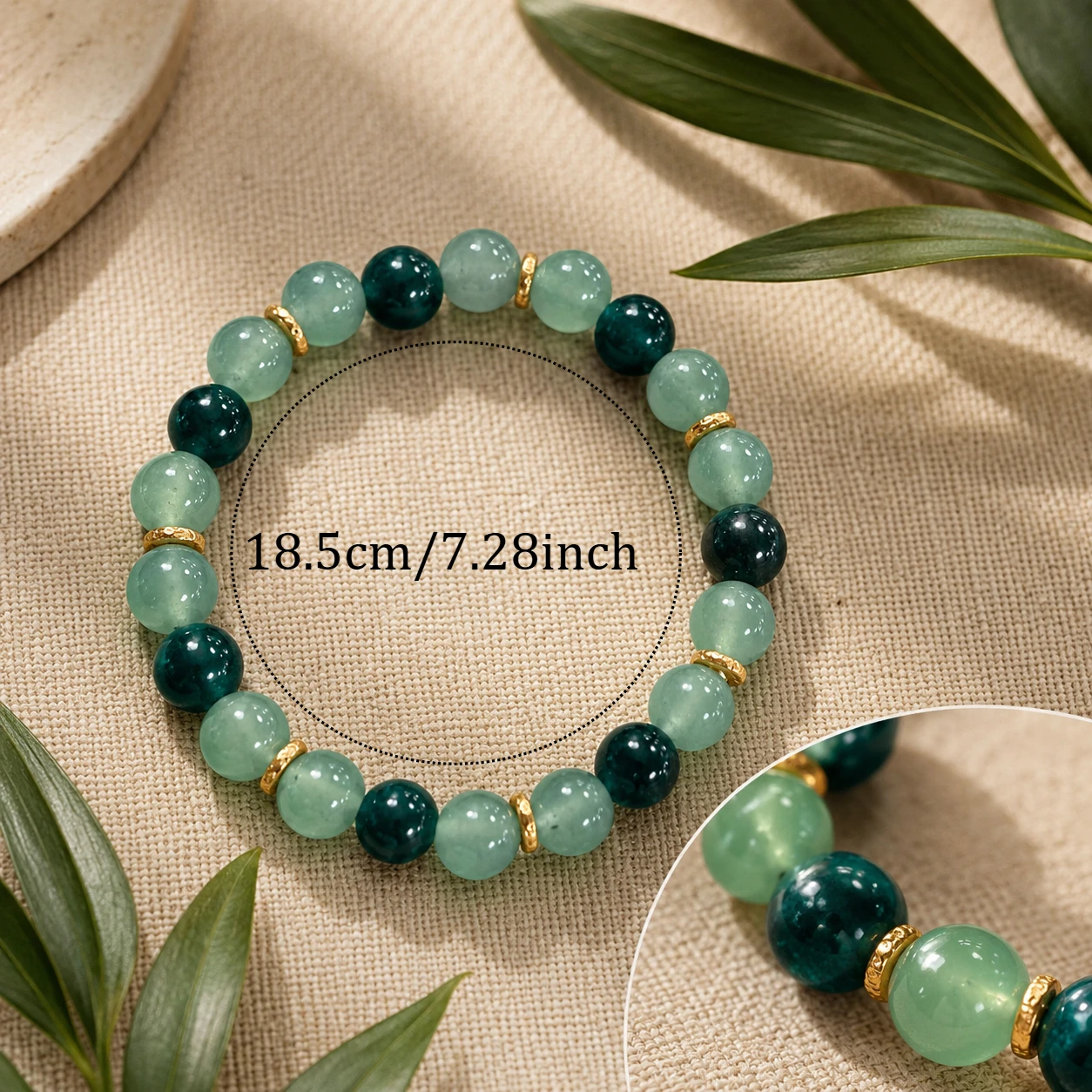 1pc Bohemian Green Beaded Bracelet,Glossy Aventurine Stone - Image 4