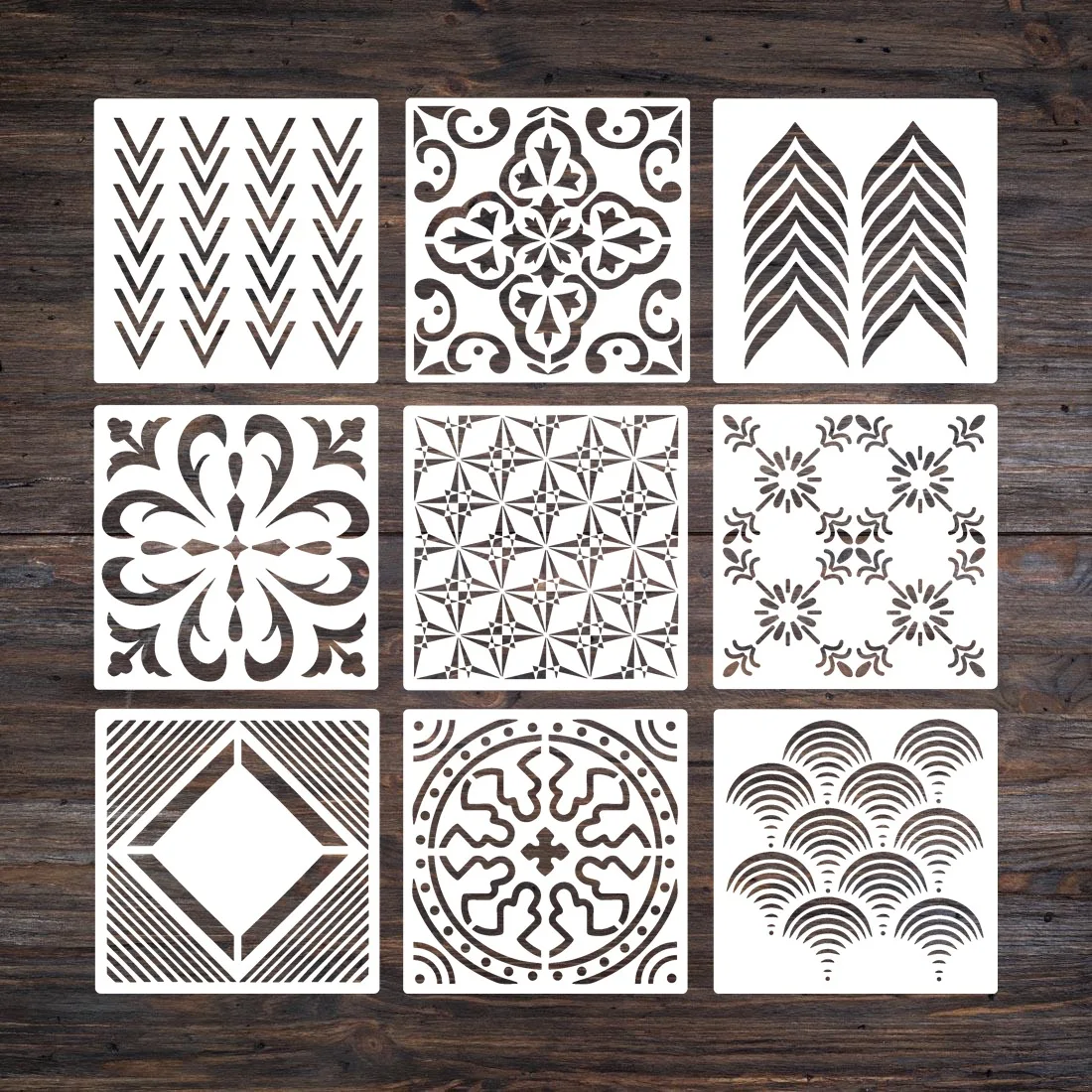 9Pcs/Lot 20cm Geometric Arrow Cloud DIY Layering Stencils Wall Painting Scrapbook Coloring Embossing Album Decorative Template