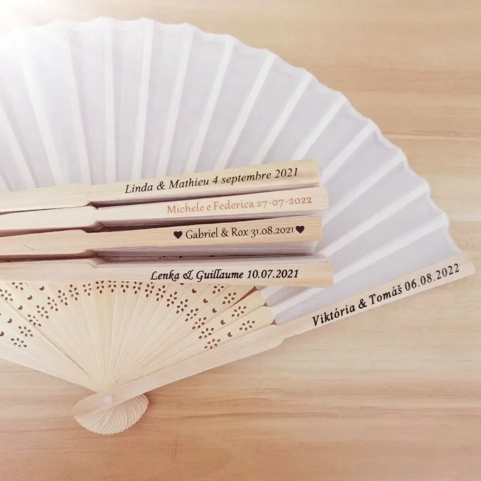 5//10/50pcs Ivory Wedding Folding Fan in Gift Box Personalized Logo No with Organza Bag Folding Hand Fans Chinese Style