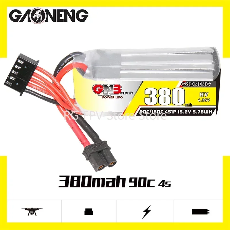 Gaoneng GNB 380mAh 4S 15.2V 90C HV Lipo Battery  XT30 Plug For FPV RC Drone Whoop Quadcopter Racing Drone Parts