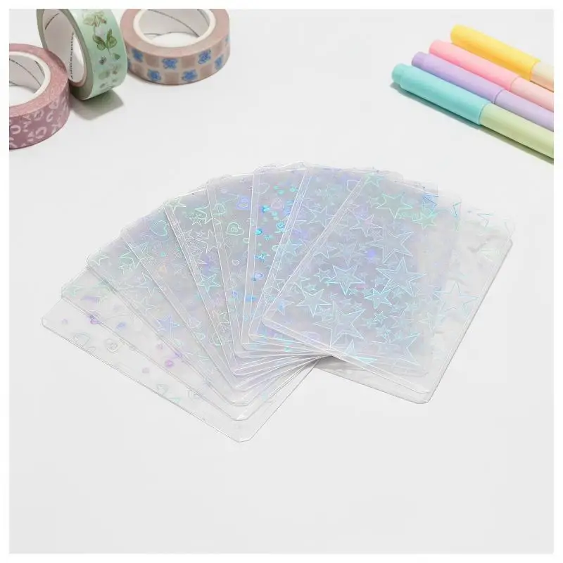 10Pcs Holographic Laser Clear Photocard Sleeves Waterproof PVC Card Protector For Kpop Idol Photo Collecting DIY Scrapbook Decor