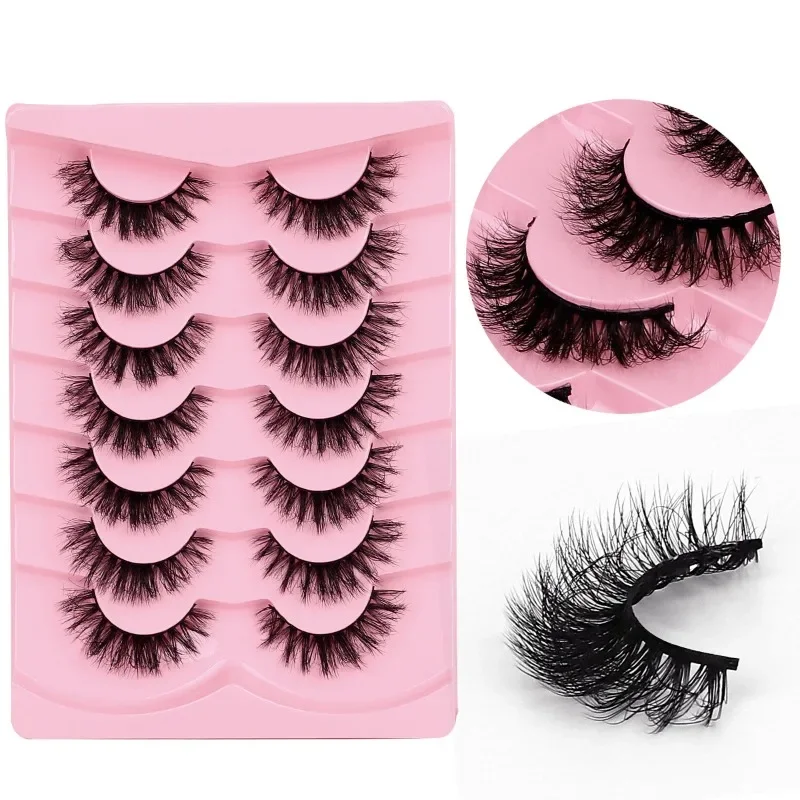 Pack of Fluffy Strip False Lashes, Faux Mink, Cat Eye Lashes, Natural Look, Wispy Lashes, False Eyelashes, 7 Pairs