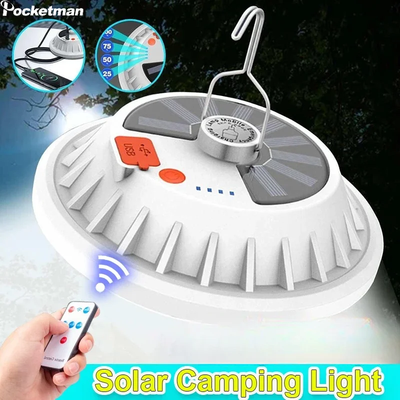 

Rechargeable LED Bulb Lamp Remote Control Solar Charge Lantern Portable Emergency Night Market Light Outdoor Camping Light