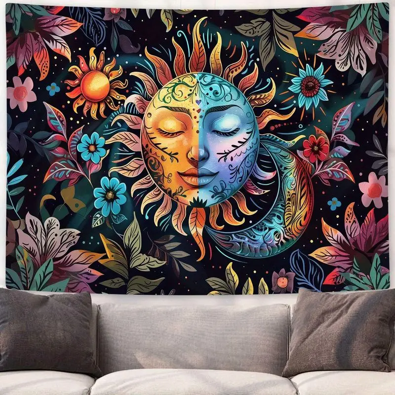 VIKAMA Bohemian Flower Celestial Tapestry, Mysterious Wall Hanging, Boho Wall Decor Bedroom Meditation Room Living Room Decor