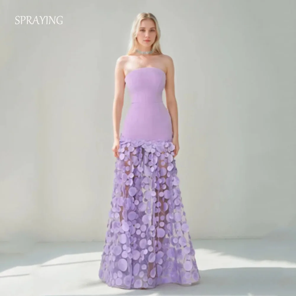 

SPRAYING Purple Strapless Appliques Women Evening Gown Customized A Line Long Prom Party Dresses Special Occasion Formal Event