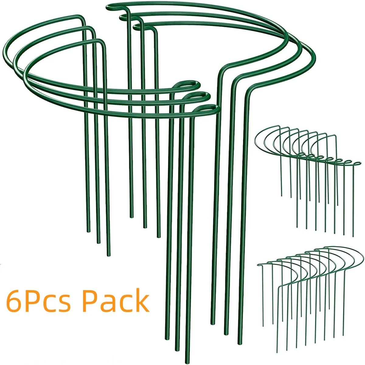6er-Pack 9,5'' * 15,7'' Pflanzenstützpfähle, Metall-Gartenpflanzenpfahl, grüne halbrunde Pflanzenstützringe für Topfpflanzen, Gaeden