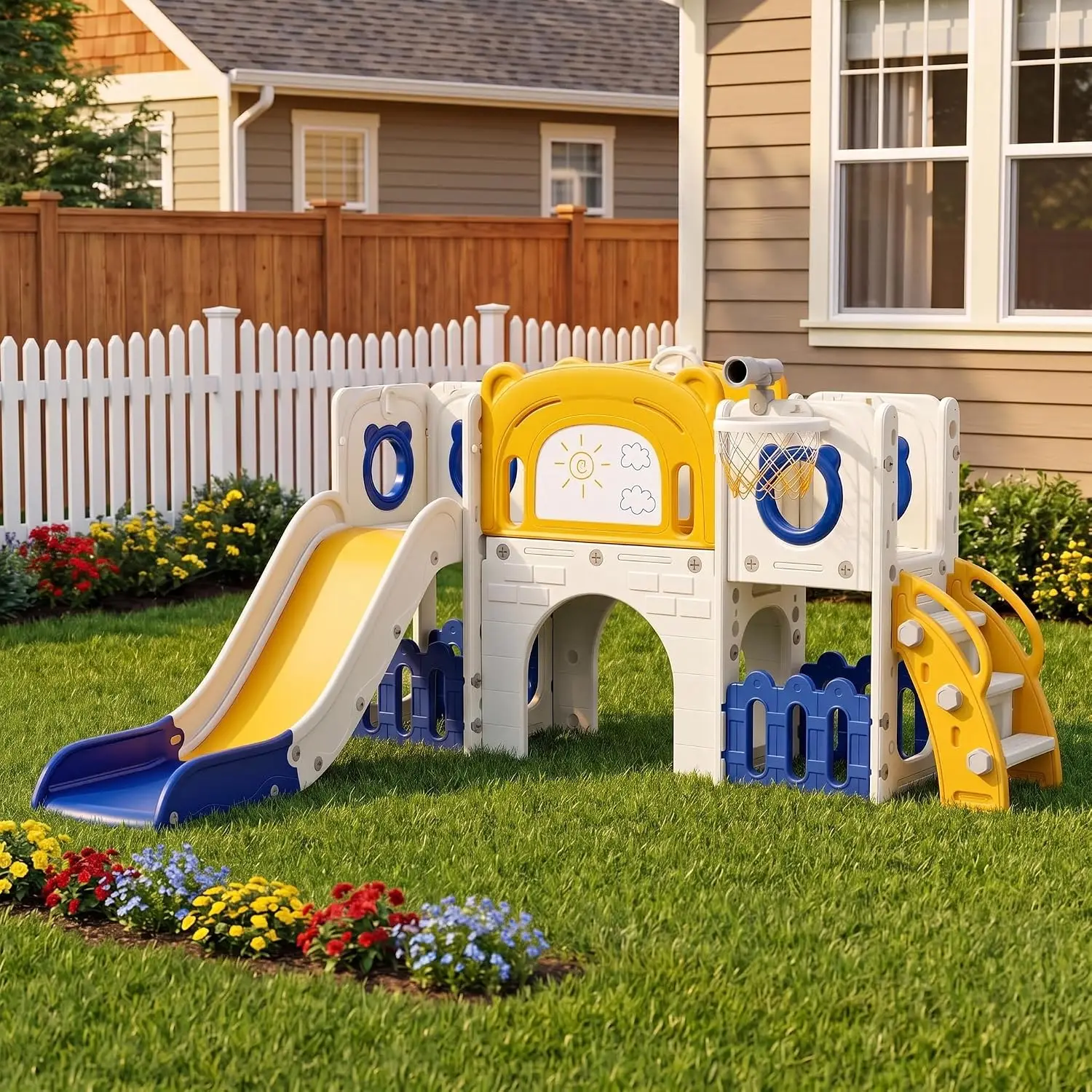 10-in-1 Toddler Slide Set, Kids Climber Playset Playground with Whiteboard | Upgraded Sturdy Indoor Outdoor Playhouse Toy with B