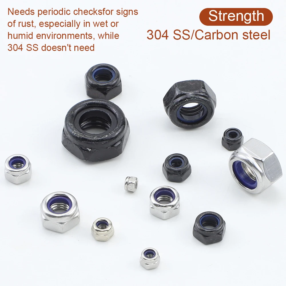 Hex Nylon Insert Lock Nut M2 M2.5 M3 M3.5 M4 M5 M6 M8 M10 M12 M14 M16 Stainless Steel Black Steel Self-locking Locknut DIN985