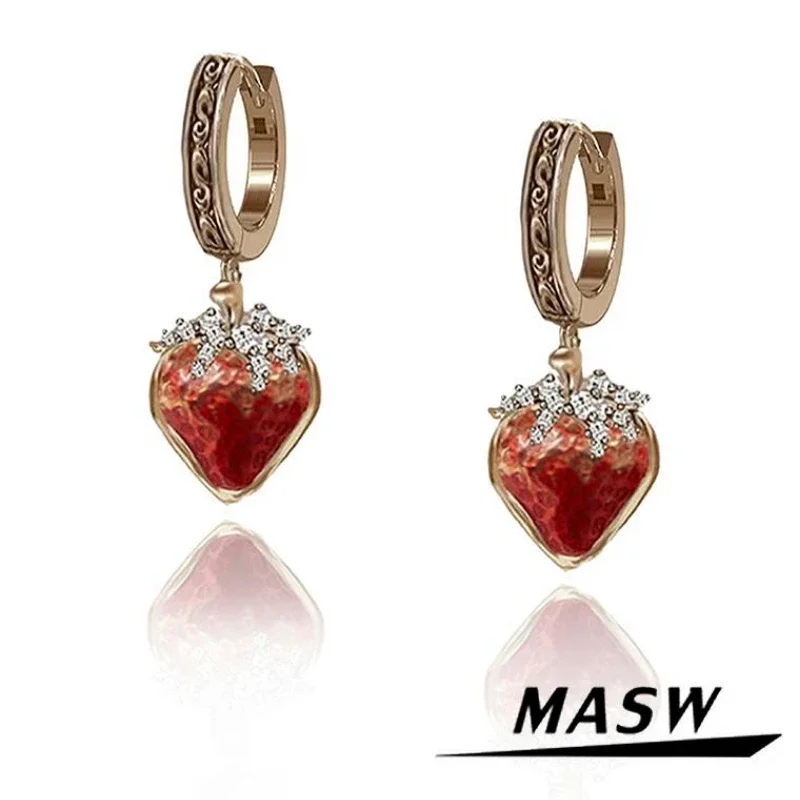 

MASW Original Design Senior Sense Pretty Red Strawberry Drop Earrings For Women Girl Gift Fashion Jewelry Popular 2024 New