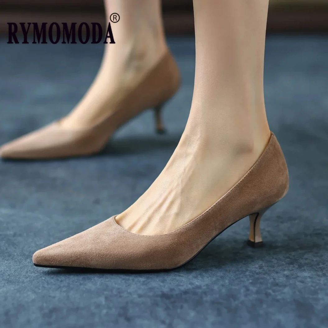 

Pumps Women Shoes High Heels Suede Sheepskin 2025 Spring Pointed Toe Thin Heel Office Party Wedding Lady Black Shoe Big Size 10