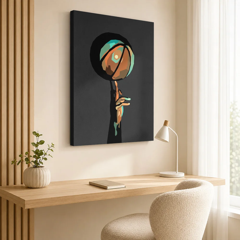 Hand Spinning Basketball Framed Canvas Poster Customized Sports Portrait Canvas Wall Art for Bedroom Decor Gift for Collectors