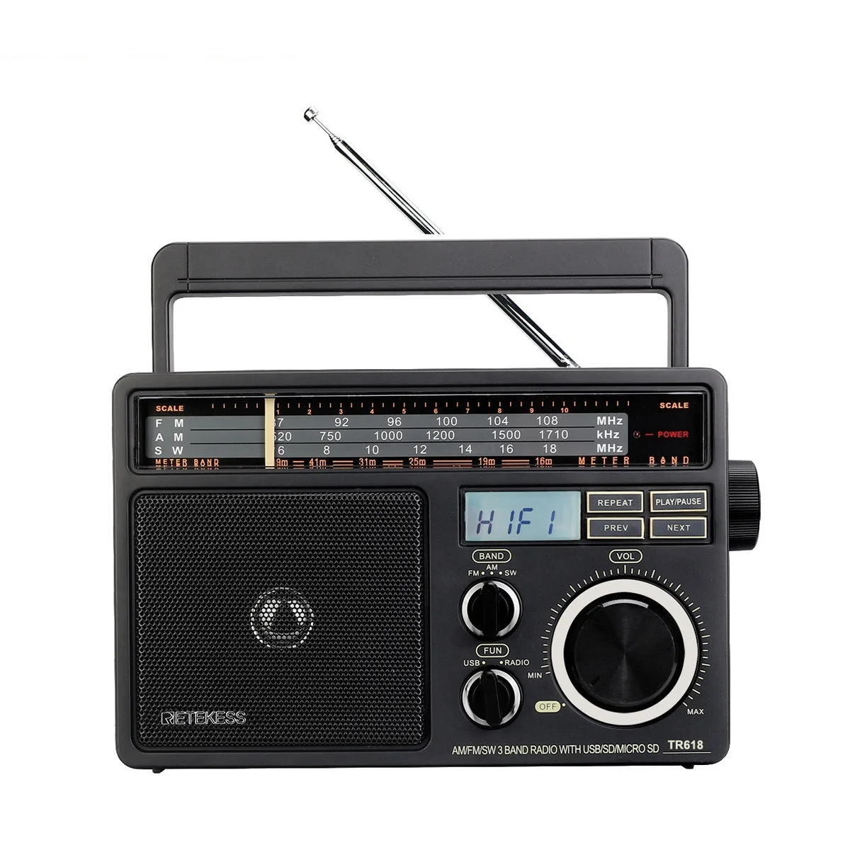 New TR618 AM FM SW Portable Radio with Digital MP3 Player Support Micro SD and USB Loud Volume Big Speaker for Home Elder