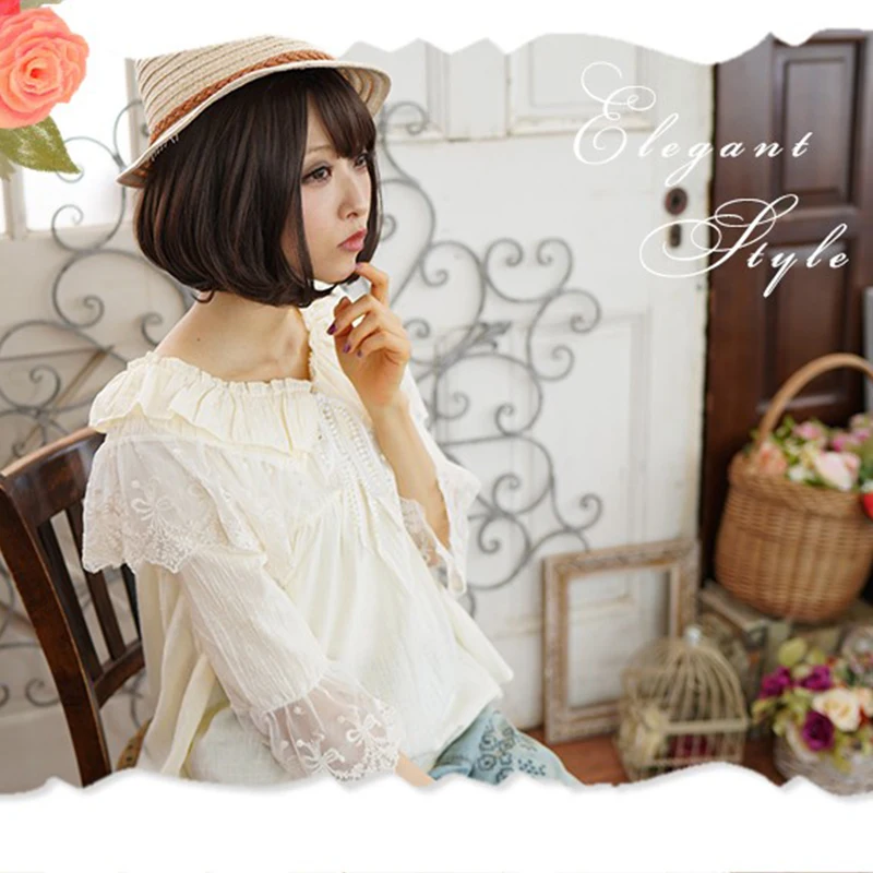 

Mori Girl, кружевные топы с рюшами и воротником, женская одежда, многослойная блузка с рукавами-бабочками и вышивкой, милая милая блузка Kawaii Blusa A205