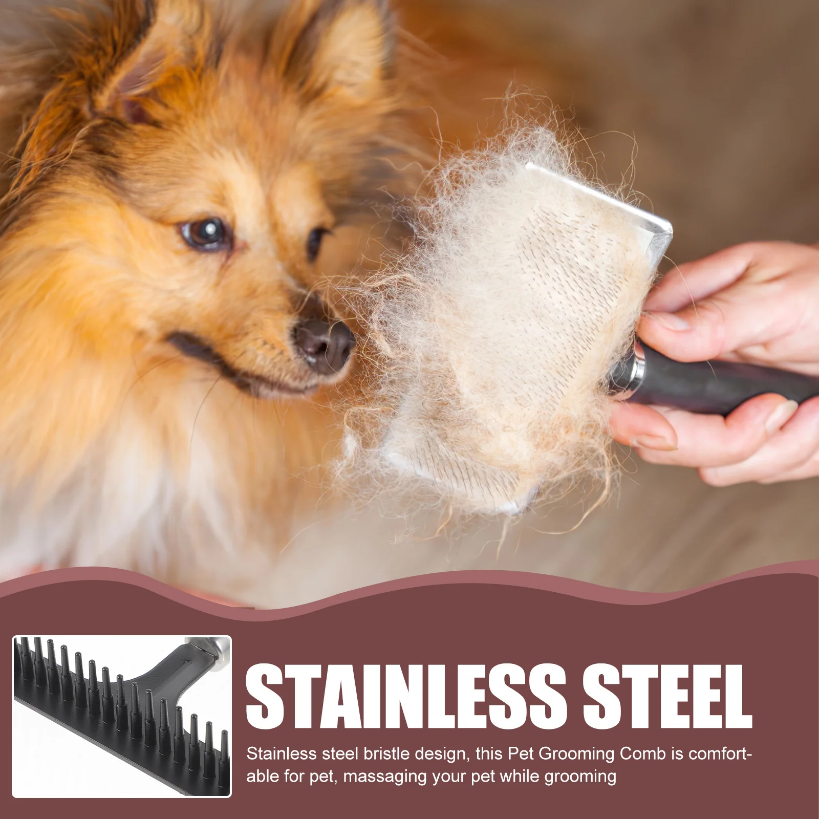 

Dog Grooming Comb Stainless Steel Bristles Ergonomic Handle Pet Massage Brush Removes Tangles Household Pet Comb for Long Hair