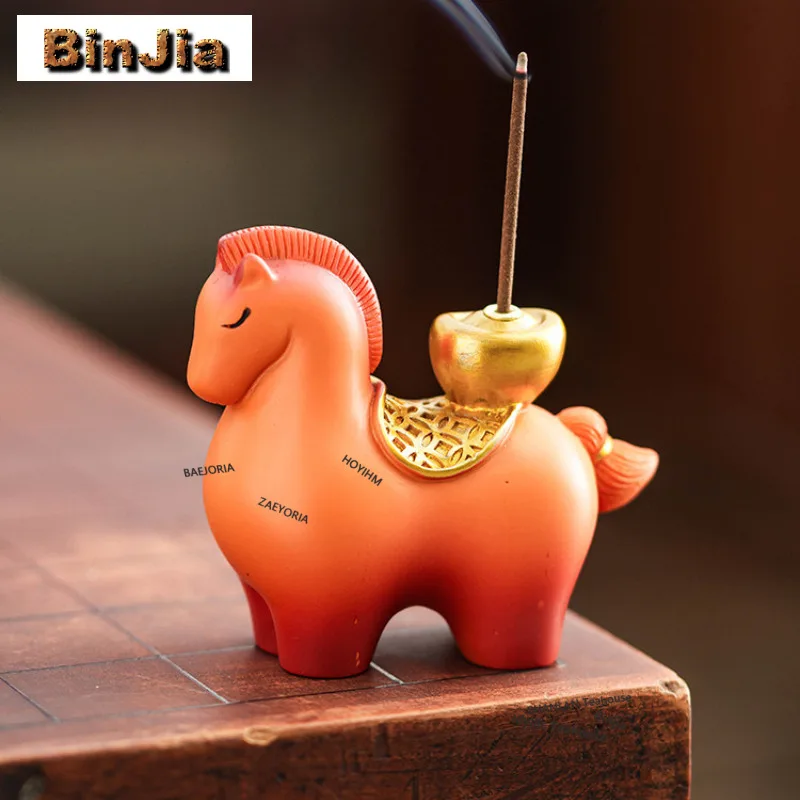 Sunset Orange Horse Money Drawing Incense Holder Zen Garden Incense Burners Aromatherapy Censer Chinese Tea Set Decoration Craft