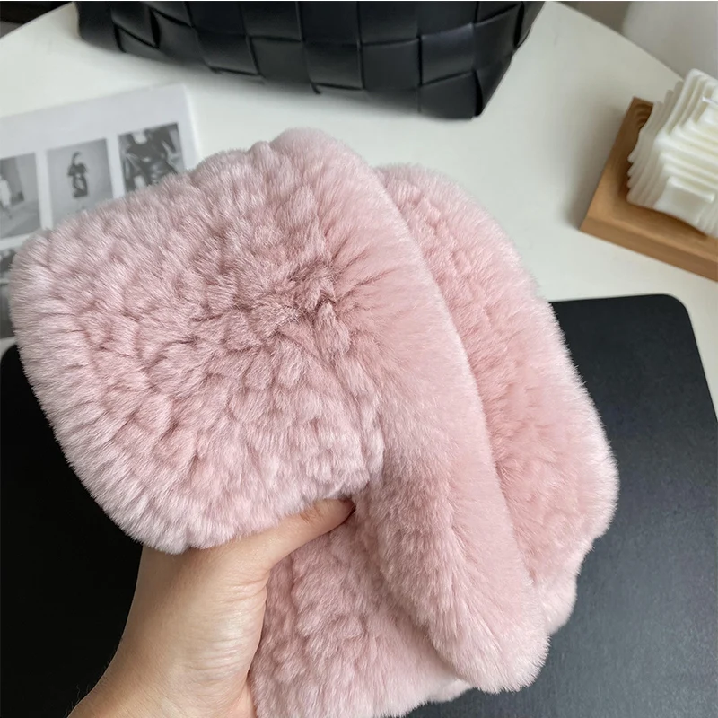 

Real Rex Rabbit Fur Scarf For Women Winter Fashion Knitted Warm Fur Scarf Luxury Thickened Knit Real Fur Scarf Shawl Keep Warm