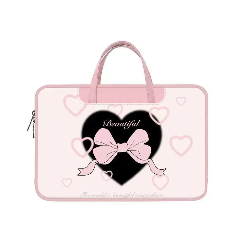 

Сумка для ноутбука в корейском стиле с розовым бантом, портативная женская сумка-рюкзак на одно плечо, двойного назначения, ударопрочная и защищающая от падений