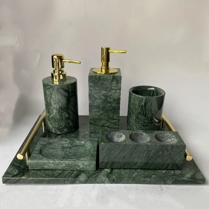 

Marble Bathroom 5-piece Set Accessories Liquid Soap Dispensers