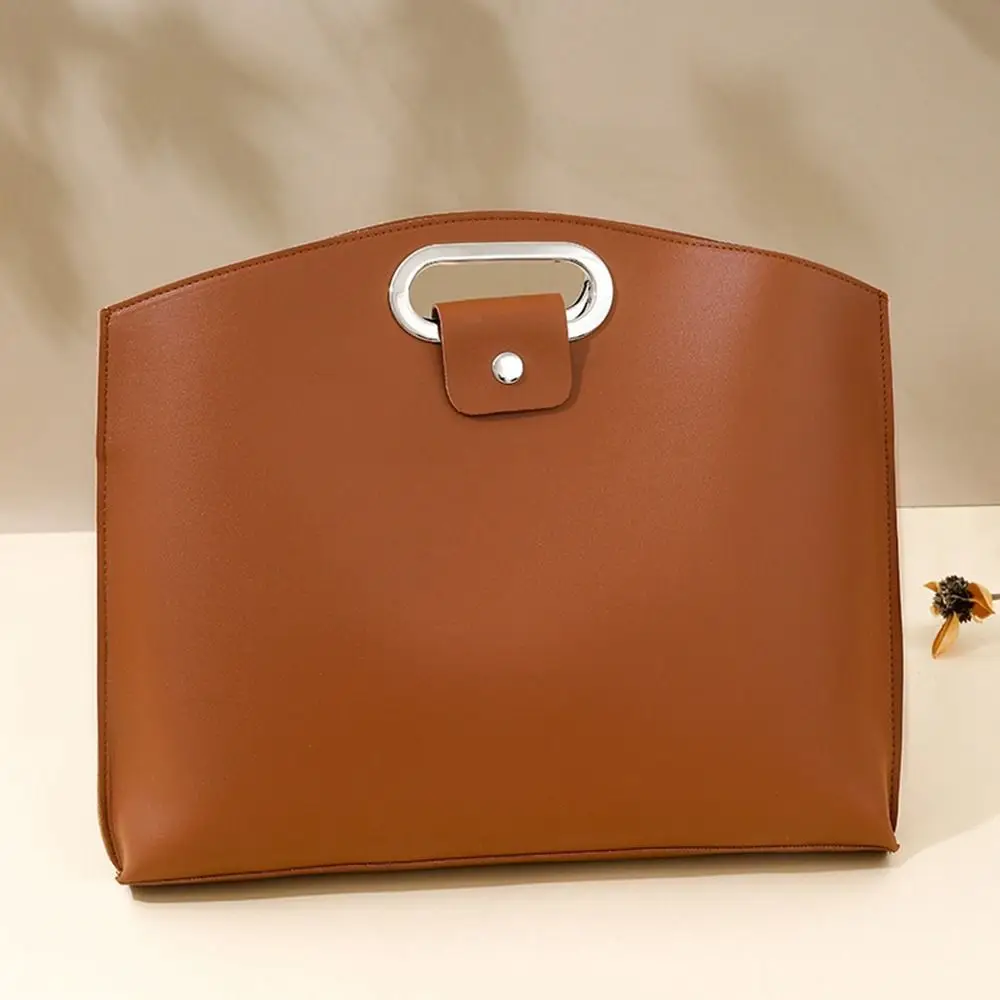 

Simple PU Office Document Tote Bag Solid Color Laptop Bag File Bag Large Capacity Handbag Briefcases Girls