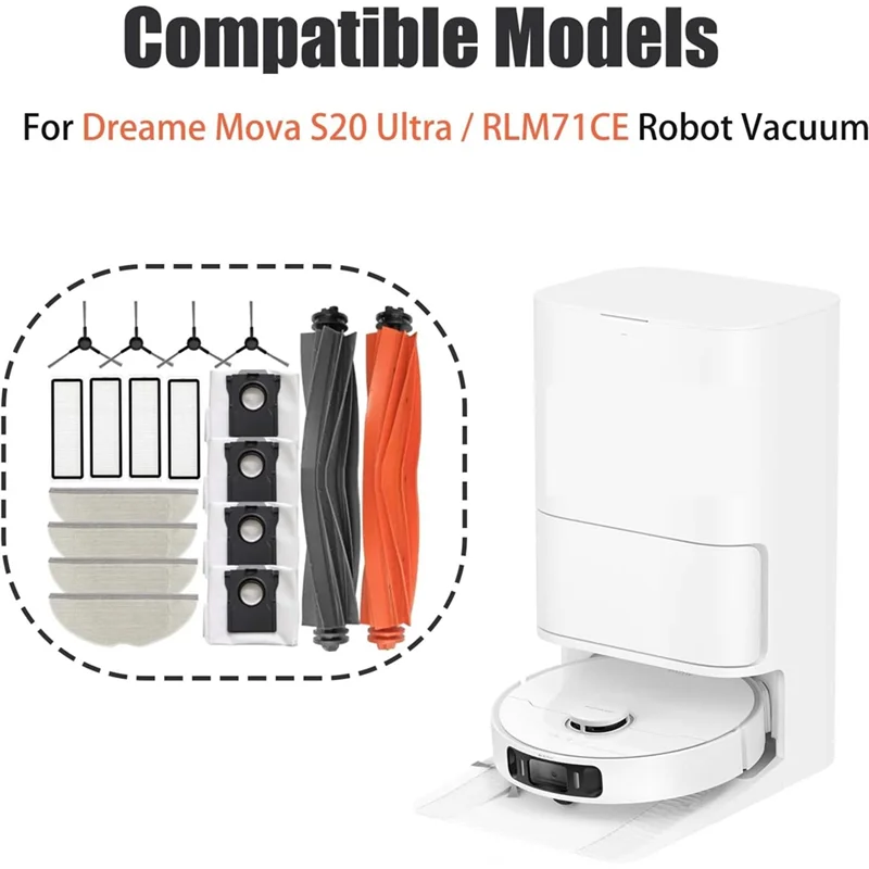 

BAAM-For Dreame Mova S20 Ultra/RLM71CE Vacuum Cleaner Accessories Main Side Brushes Mop Pads Filters Dust Bags 19PCS