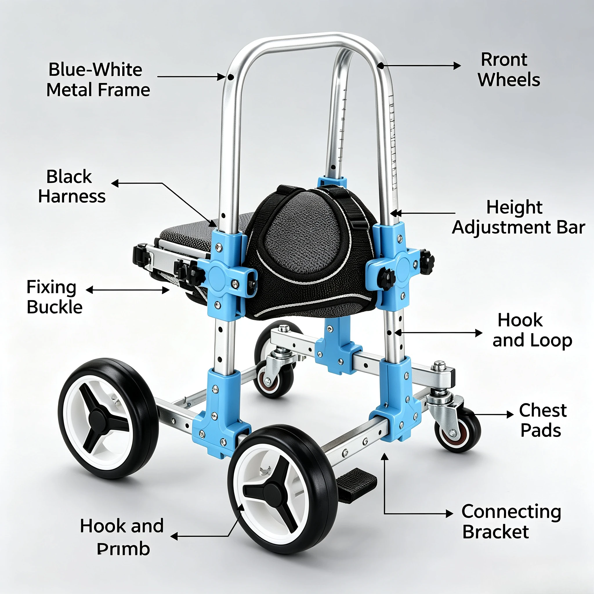 Lightweight Pet Forelimb Wheelchair, Small Four-Wheel Mobility Aid Cart for Dogs, Front Leg Disability Auxiliary Vehicle