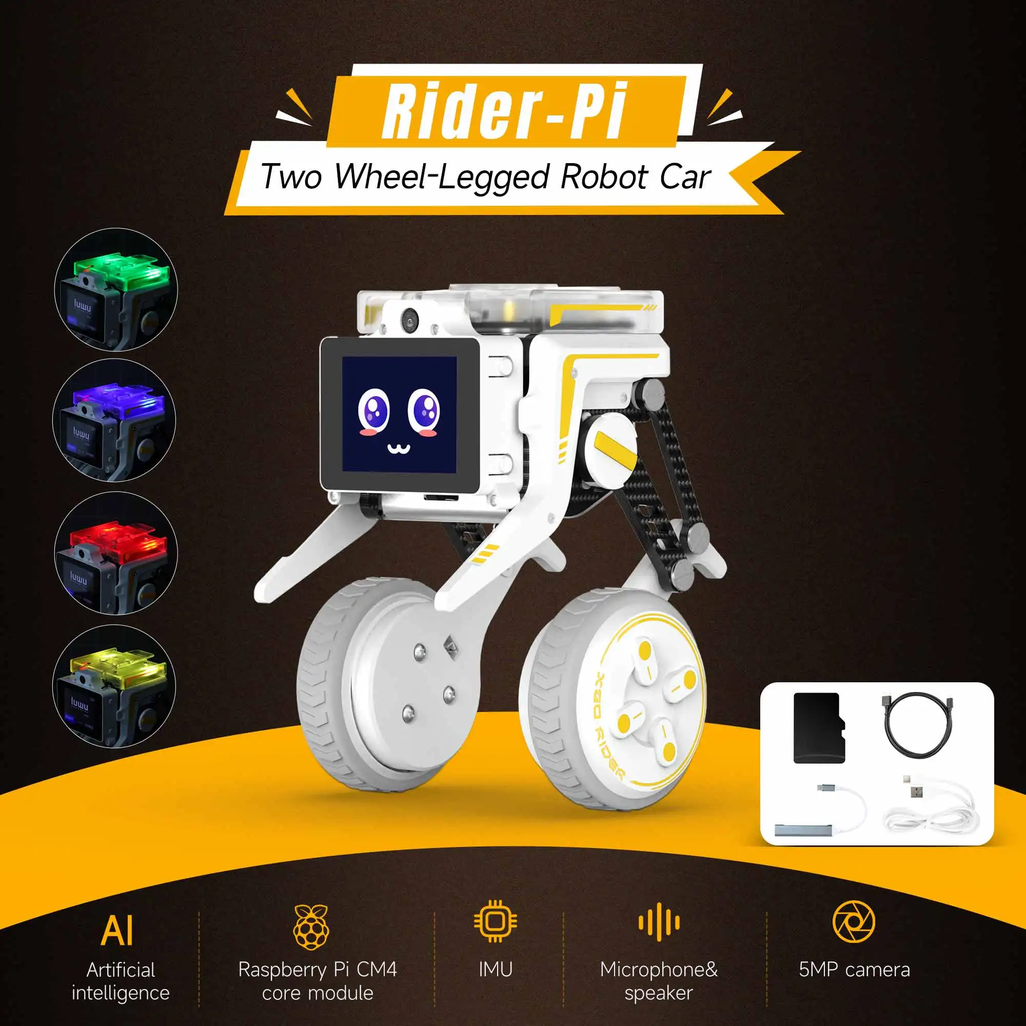 Yahboom Rider-Pi AI Robot Car Electronic Kit with IPS Display Based on Raspberry Pi CM4 Module Support ChatGPT Voice Interaction