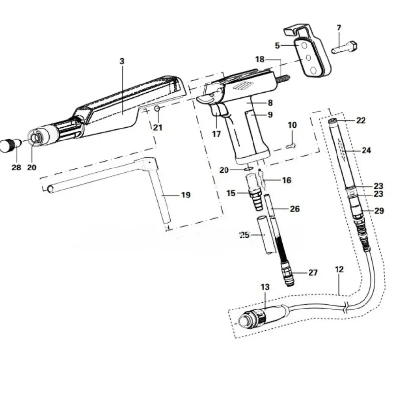 6m/11m Electrostatic Powder Spraying Fittings Shielded Cable Complete for PG1 Powder Coating Gun