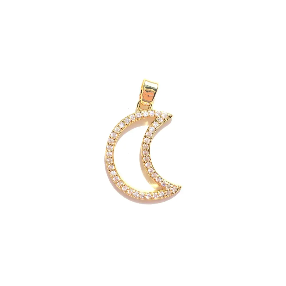 5pcs Bling Zirconia Paved Moon Charms for Women Bracelets Girl Necklace Making Trend Pendant Gold-Plated Jewelry Handmade Crafts