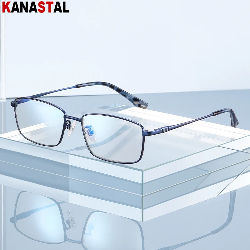 

New Men's Pure Titanium Square Eyeglasses Frame Business Eyewear Optical Anti Blue Light Myopia Prescription Reading Glasses