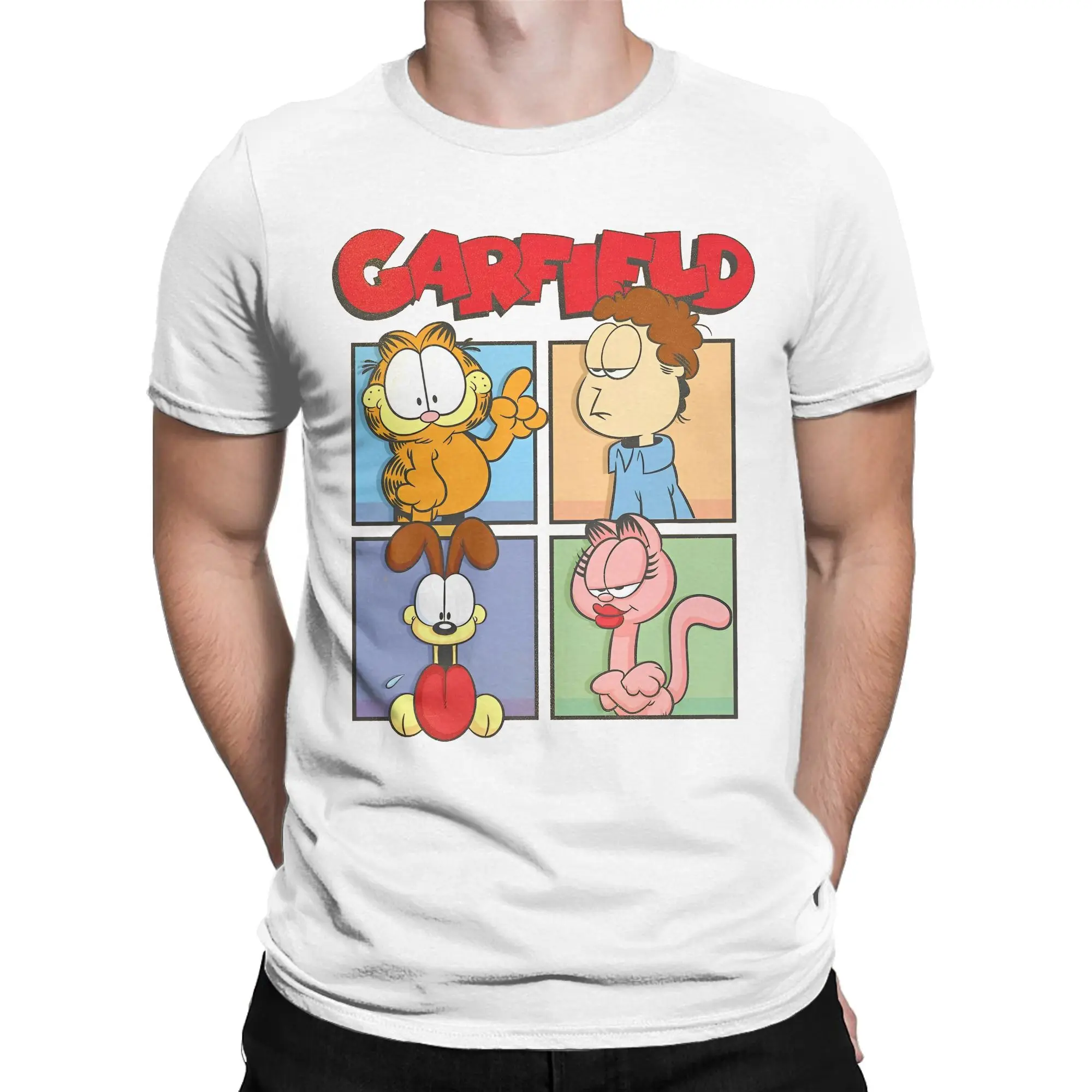 Men T-Shirts G-Garfielded Characters Jon Abackel Vintage Cotton Tee Short Sleeve Cartoon T Shirt Round Collar Clothing Plus Size