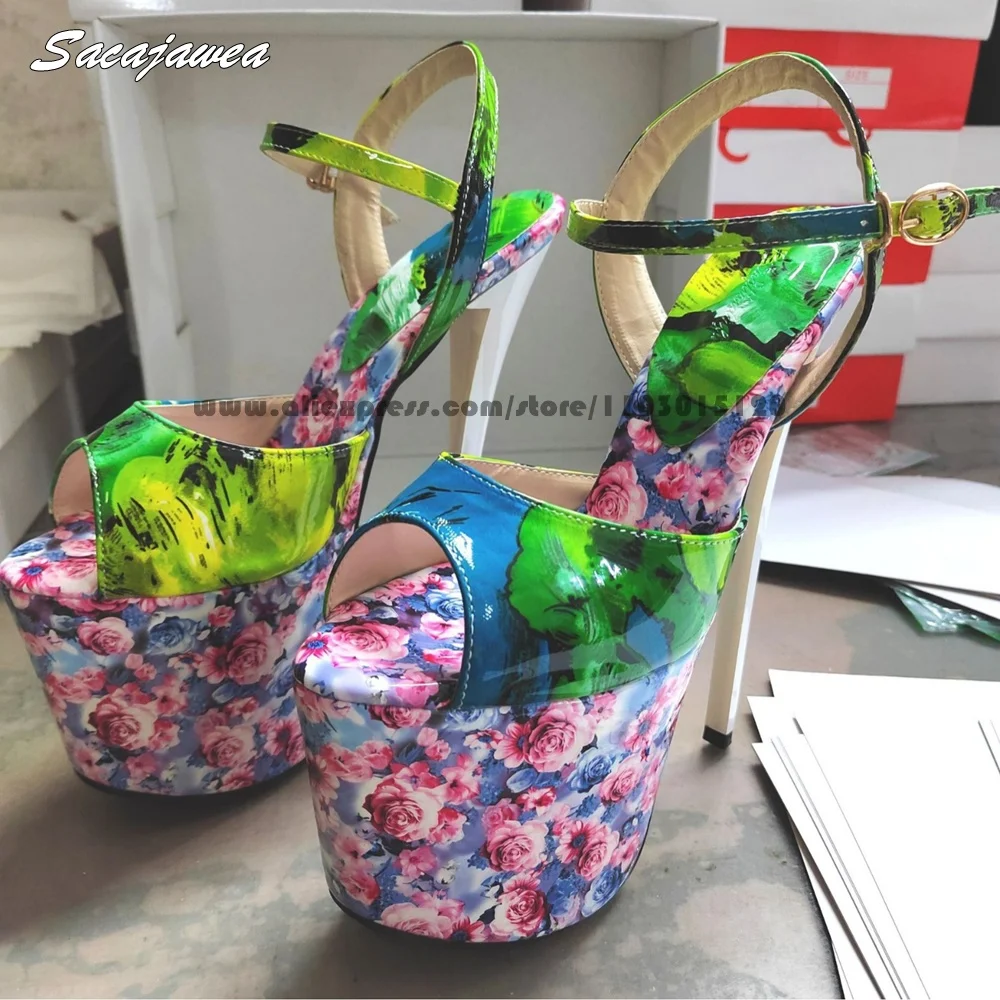 

Platform Catwalk Style Open Toe Sexy Lady Dance Sandals Mixed Color Sexy Stiletto High Heels Size 34-48 Hollow Shallow Shoes