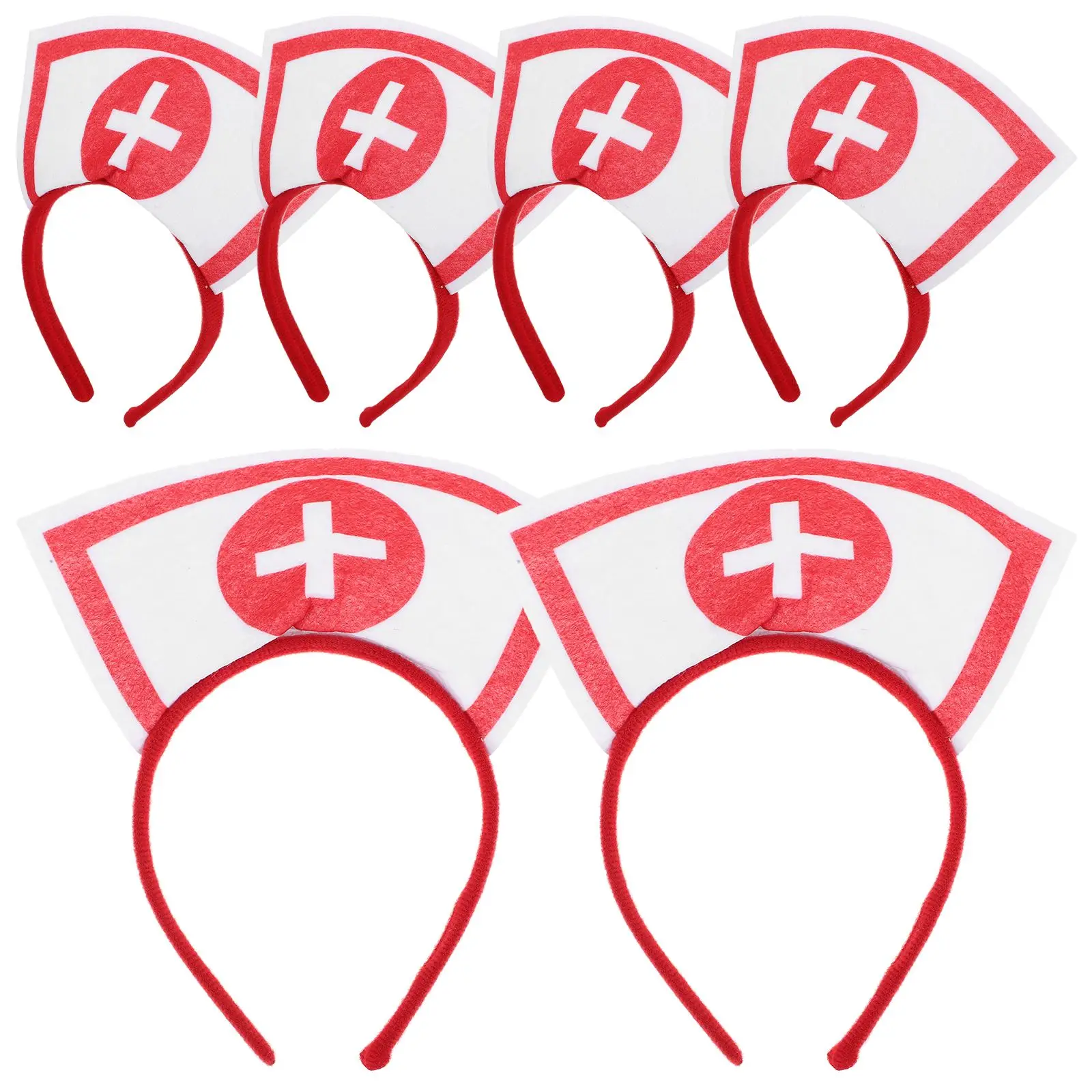 

6pcs Halloween Headband Party Costume Accessories Headbands With Cross Design Nurse Hat Headband with Red for Cross