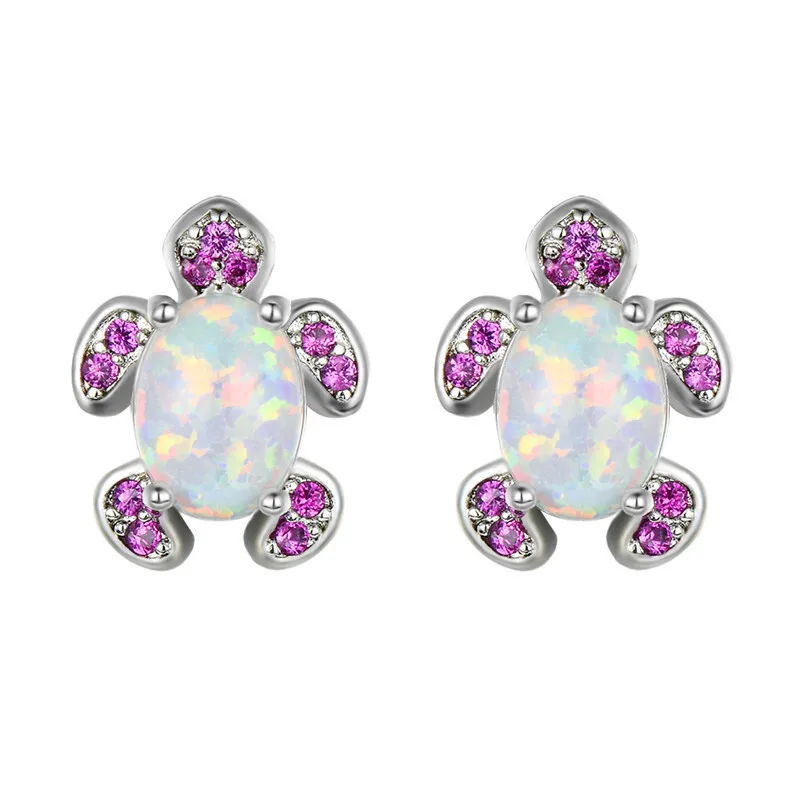 Popular Silver Filled White Simulated Opal Turtle Ear Stud Earrings Wedding