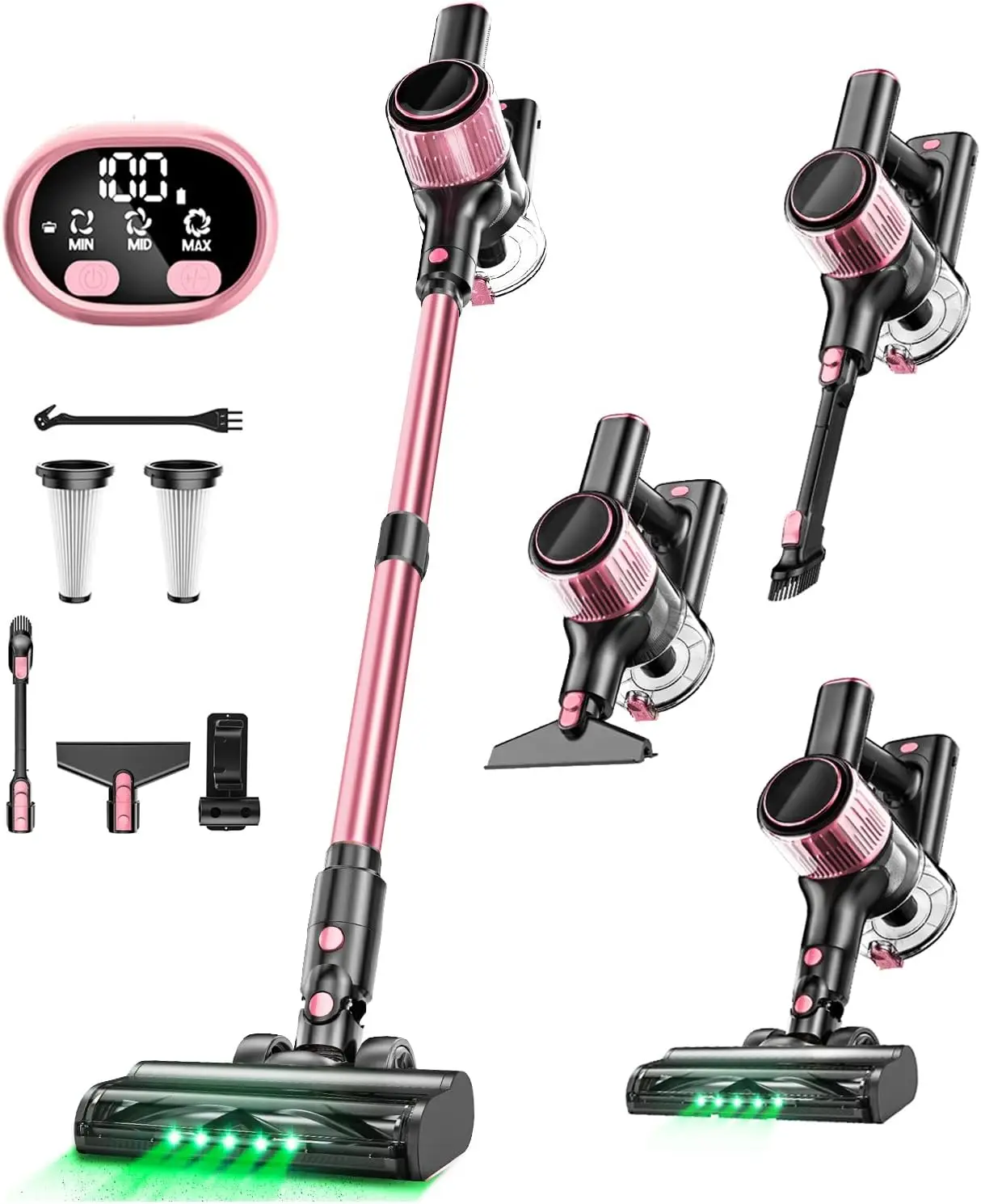 8-in-1 Cordless Vacuum Cleaner with Powerful Suction, LED Display, 45-Min Battery for Hard Floors & Carpets