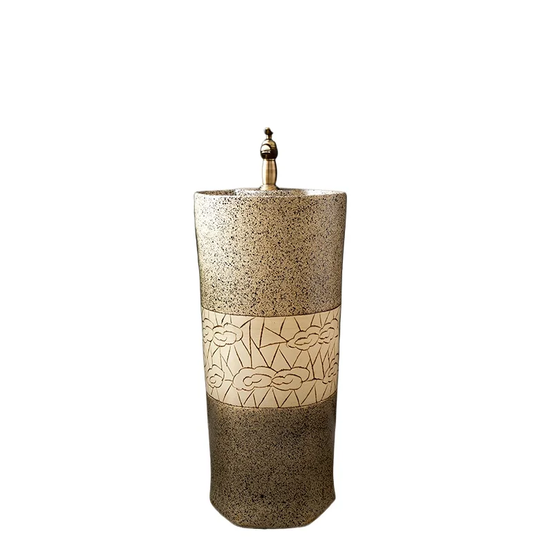 

Ceramic column basin Floor-to-ceiling balcony Outdoor washbasin Retro bathroom Household washbasin