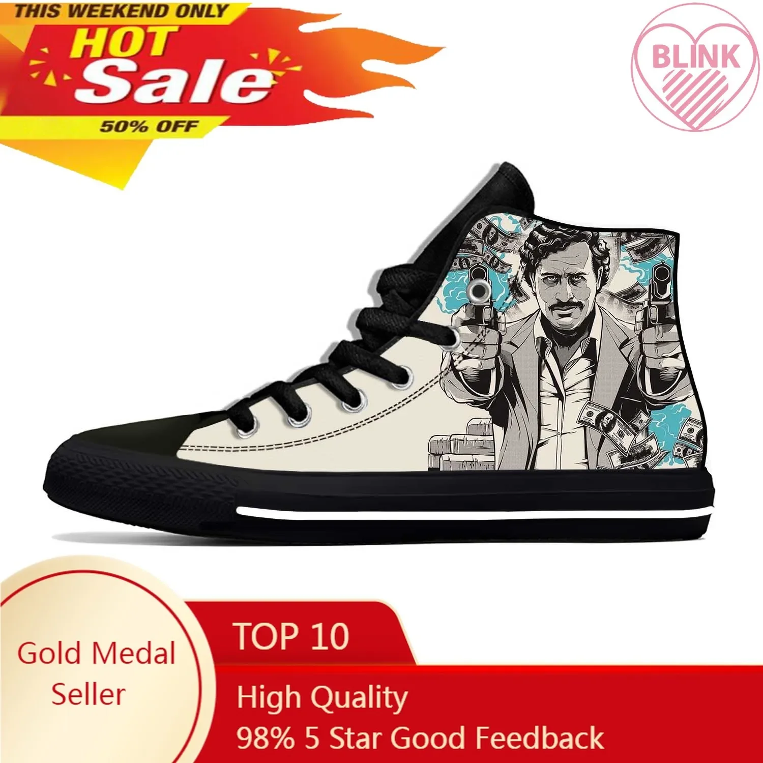 

Hot Anime Cartoon Manga Narcos Pablo Escobar Casual Shoes High Top Lightweight Latest Board Shoes Breathable Men Women Sneakers