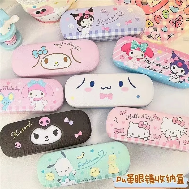 Kawaii Sanrio Hello Kitty Cinnamoroll Kuromi Glasses Case Myopia Glasses Storage Box Anime Cute Creative Travel Portable Girls