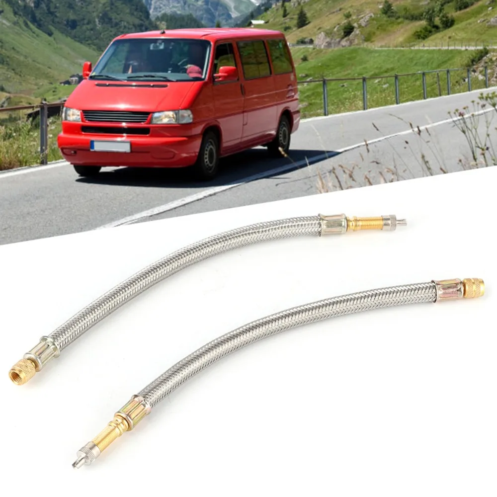 2PCS Stainless Steel Braided Tire Valve Stem Extension Two Lengths: 250mm / 300mm Brass Fitting Valve Stem Hose Adapter