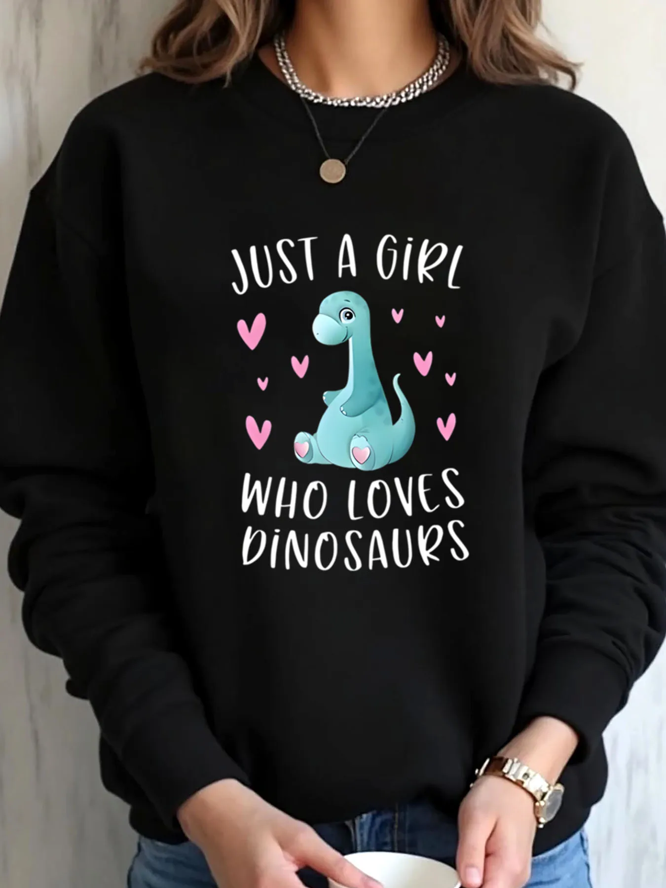 Sudadera de gran tamaño para mujer con estampado de dinosaurio de San Valentín, solo una chica que ama los dinosaurios, ropa para exteriores