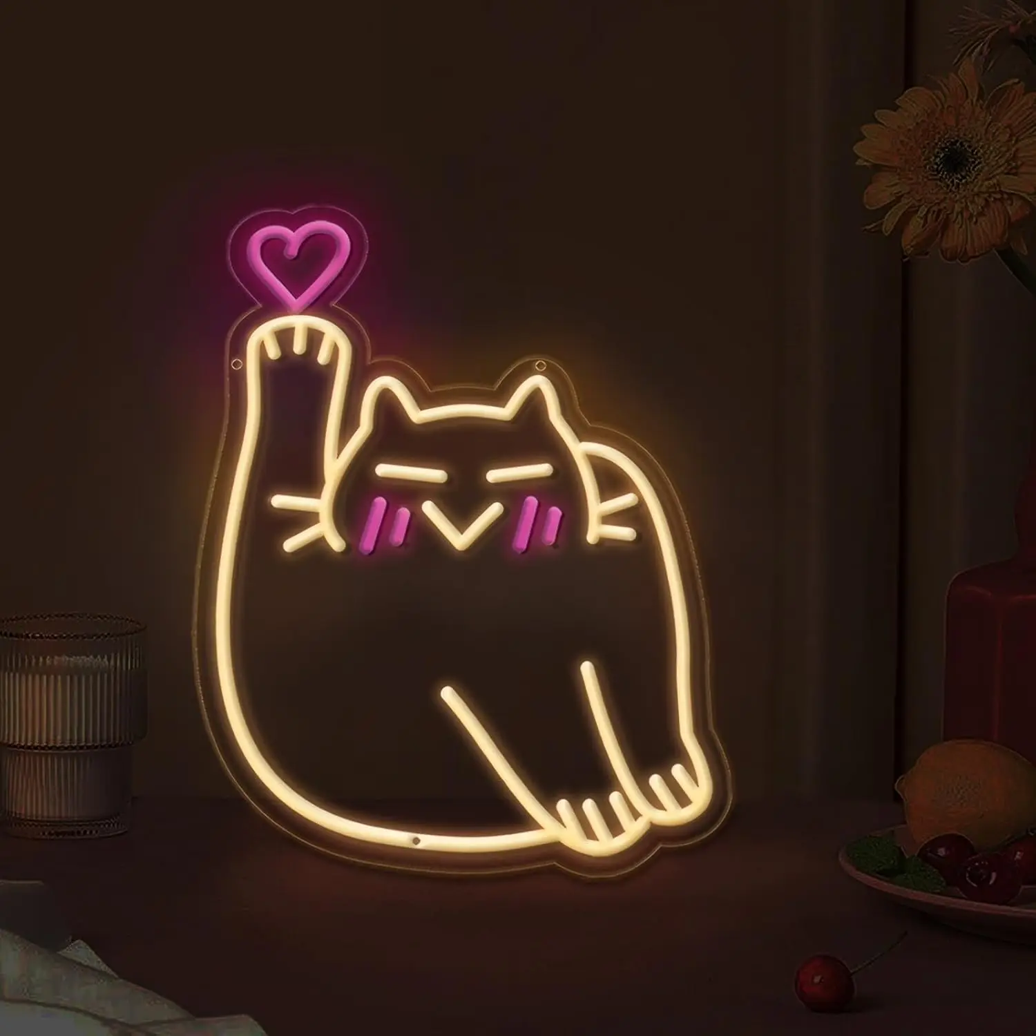 かわいい小さな猫ネオンライトサイン-usb-調光可能な-led-ネオンサイン壁装飾寝室ゲームルームリビングルーム誕生日パーティーギフト用
