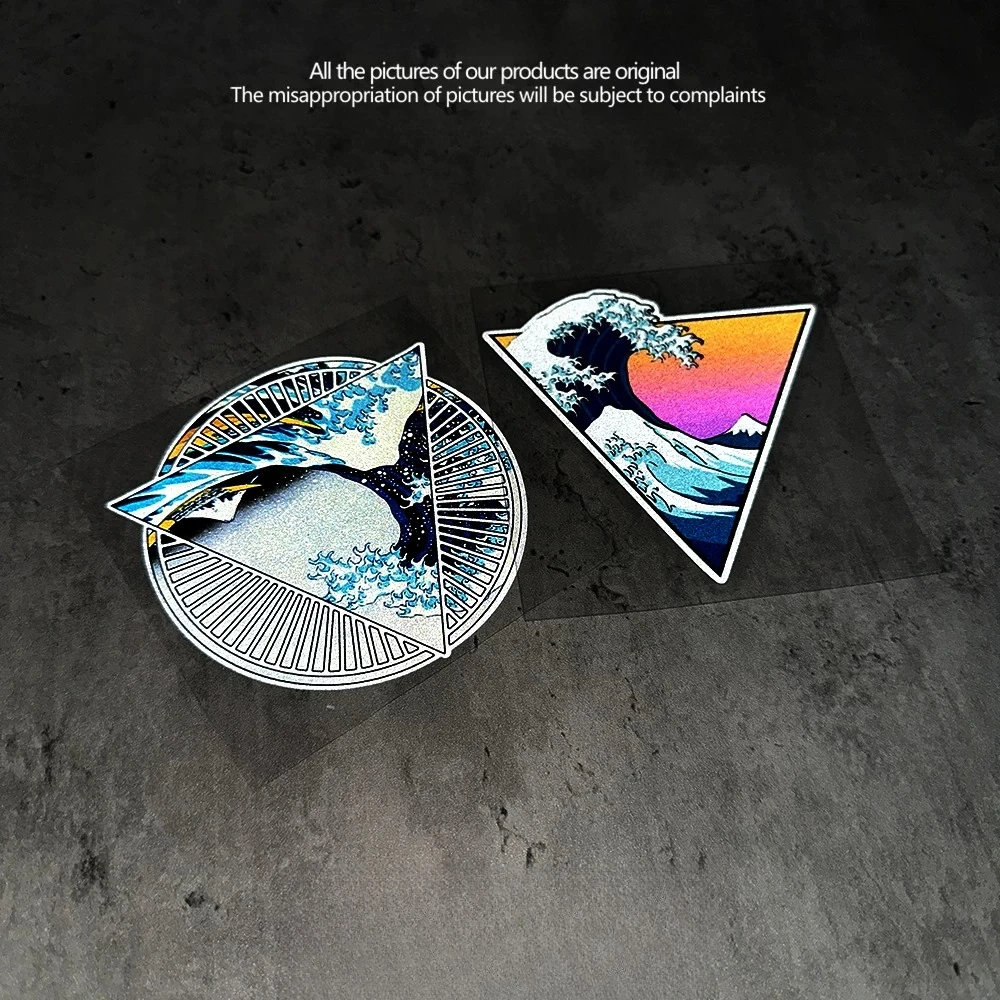 Cool JDM Ocean Wave Reflective Vinyl Sticker, Waterproof Decor Decal for Auto Front Fender, Side Triangle Window Car Mod